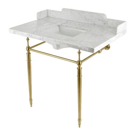 Kingston Brass 36 Carrara Marble Console Sink with Brass Legs, Marble WhiteBrushed Brass LMS3622M8SQ7
